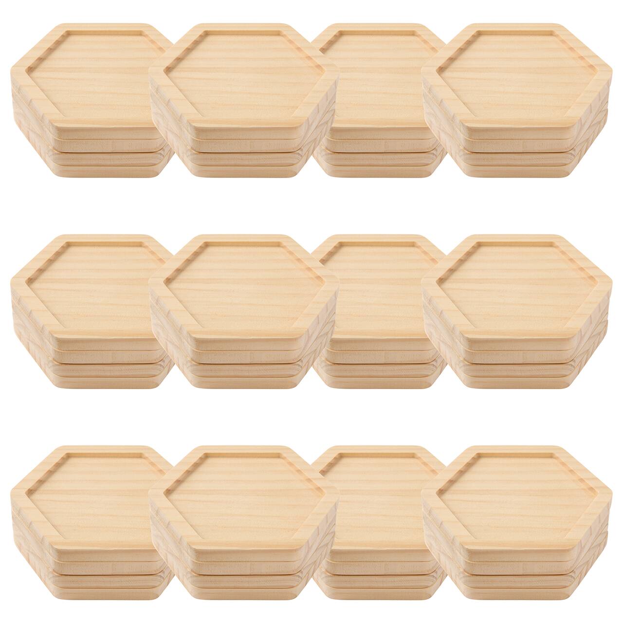 12 Packs: 4 ct. (48 total) Hexagon Welled Pinewood Coasters by Make Market®